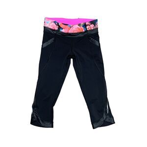 Lululemon, Chase Me Crop Leggings, Pink/Black Floral Print, Size 6, Used